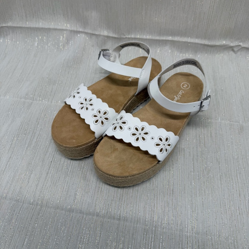Cat & Jack Girls White Floral Laser Cut Platform Sandals Espadrille Size 2